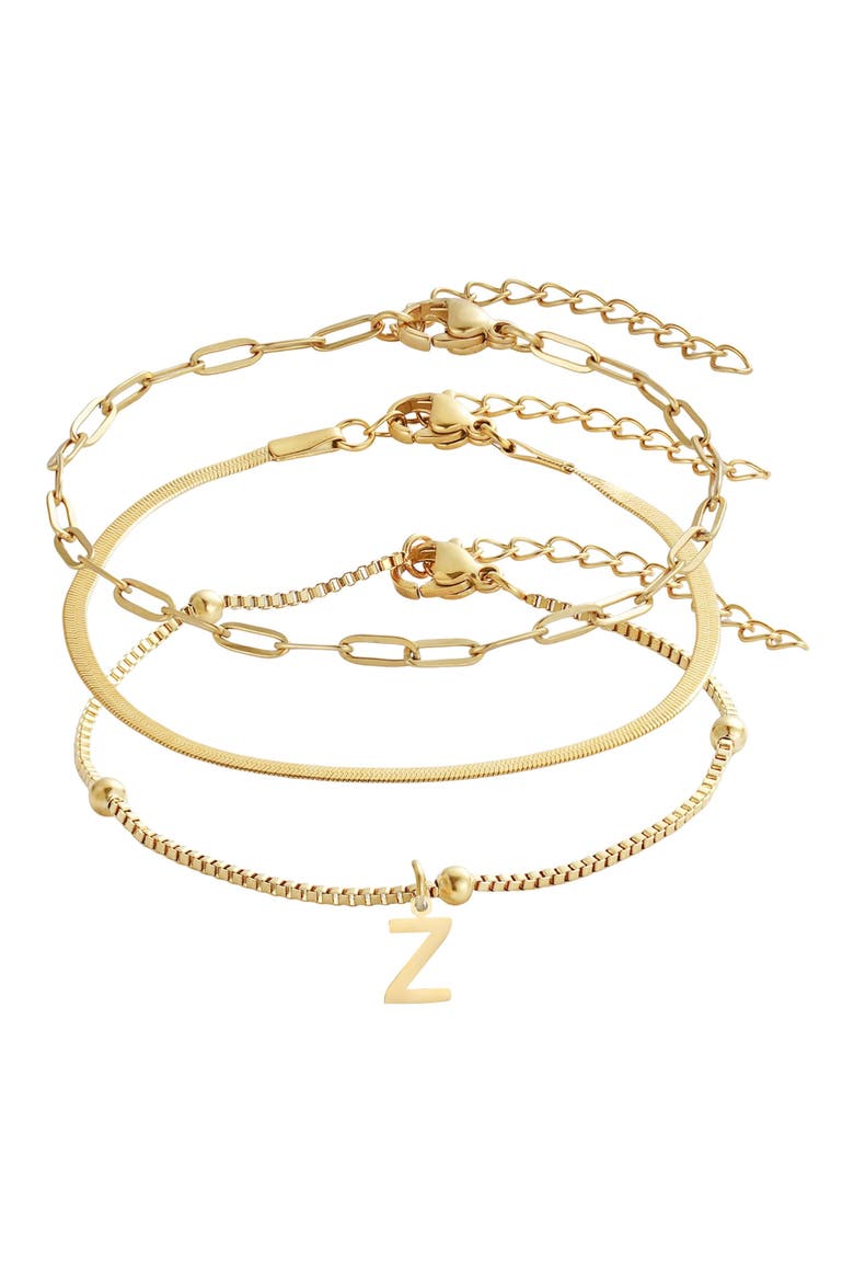 Set of 3 Tarnish Resistant 18K Gold Plated Chain Bracelets, Main, color, GOLD-Z