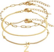 Adornia Set of 3 Tarnish Resistant 18K Gold Plated Chain Bracelets