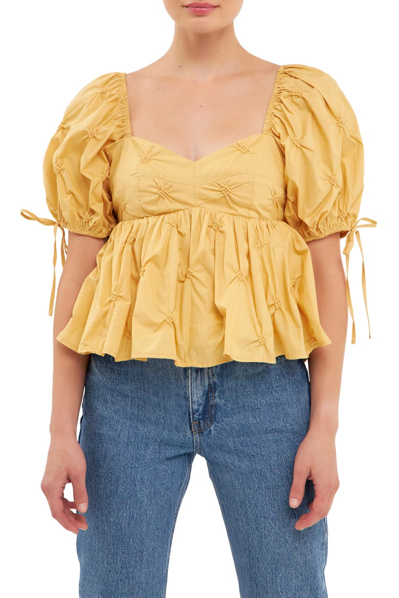 Textured Cotton Babydoll Top, Alternate, color, MUSTARD