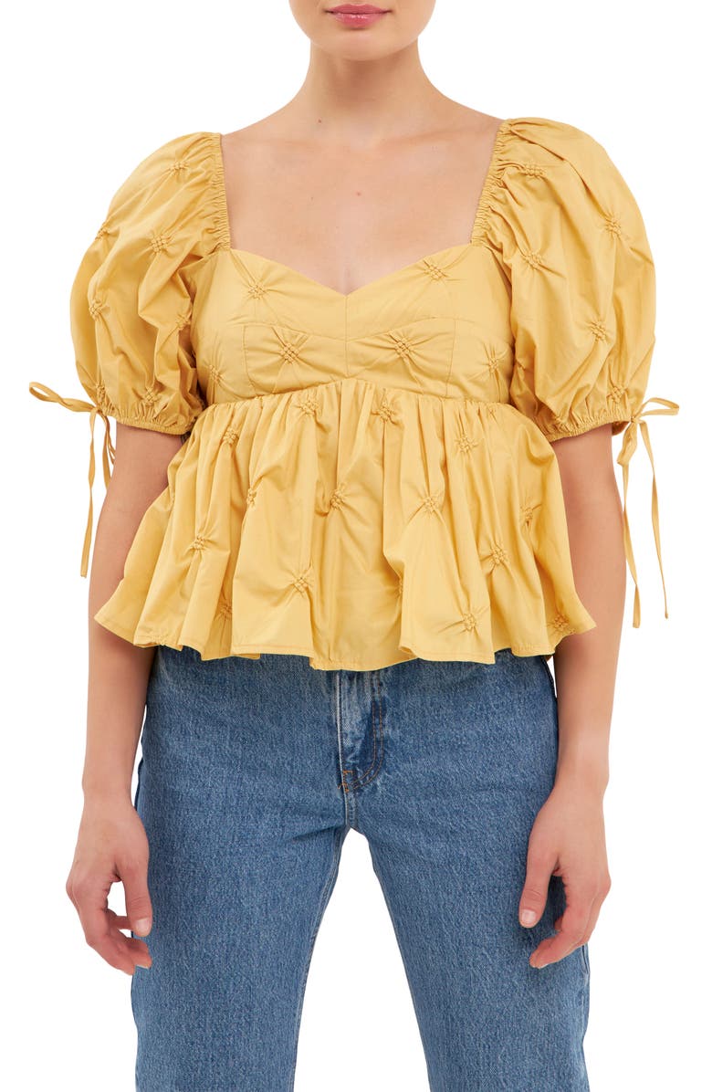 English Factory Textured Cotton Babydoll Top, Alternate, color, Mustard