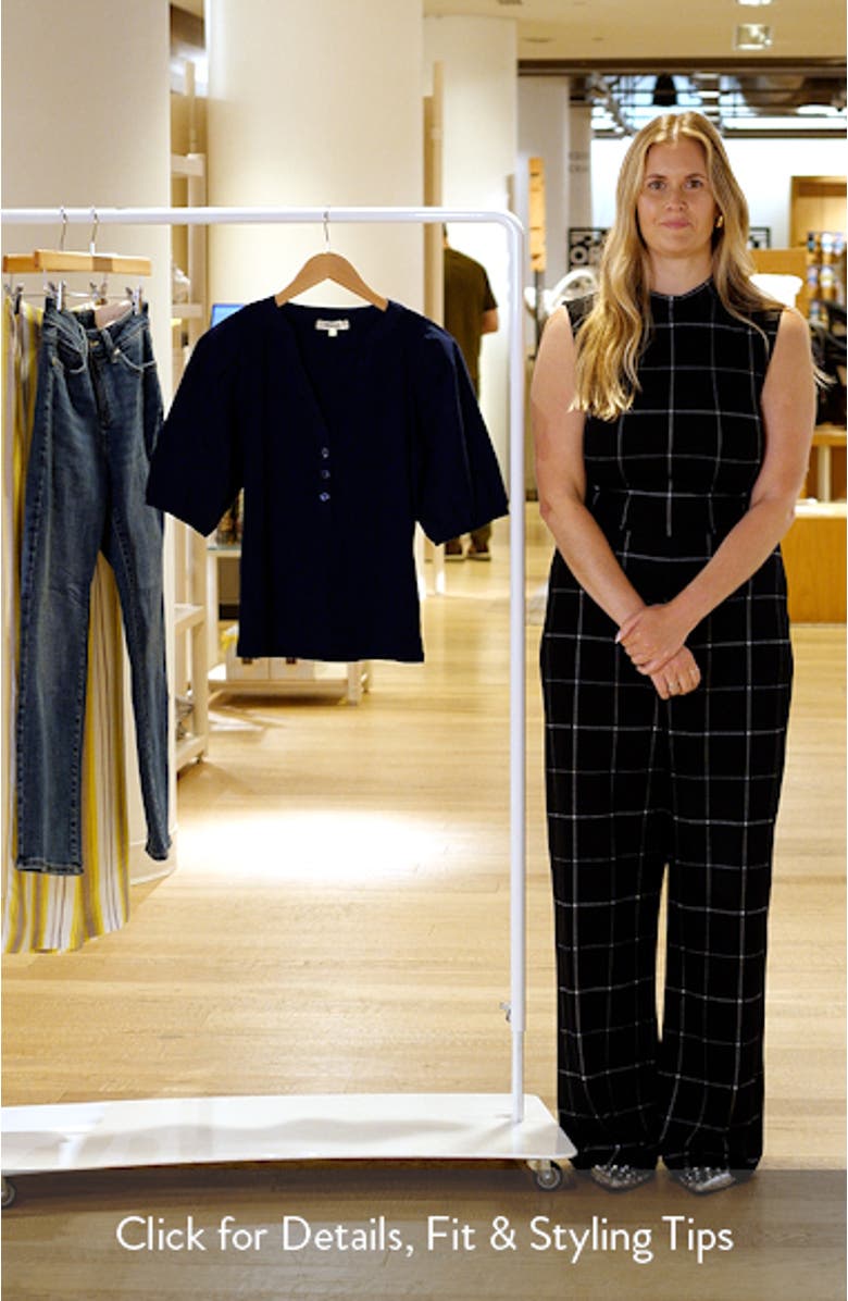 Puff-Sleeve Henley Knit Top, sales video thumbnail