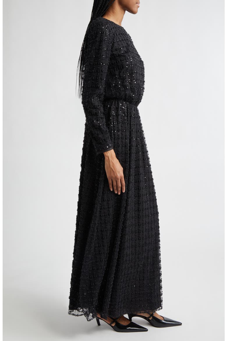 Embellished Long Sleeve Maxi Cocktail Dress, Alternate, color, SOLID BLACK