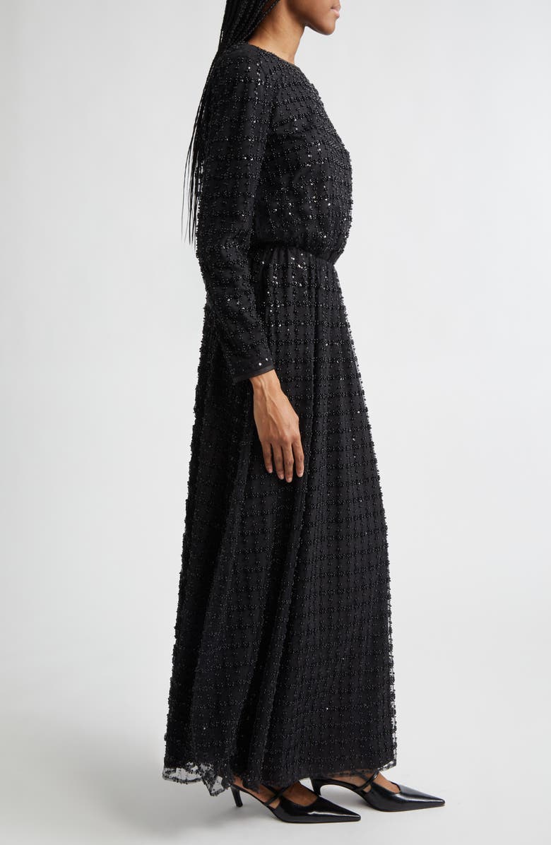 Emporio Armani Embellished Long Sleeve Maxi Cocktail Dress, Alternate, color, Solid Black