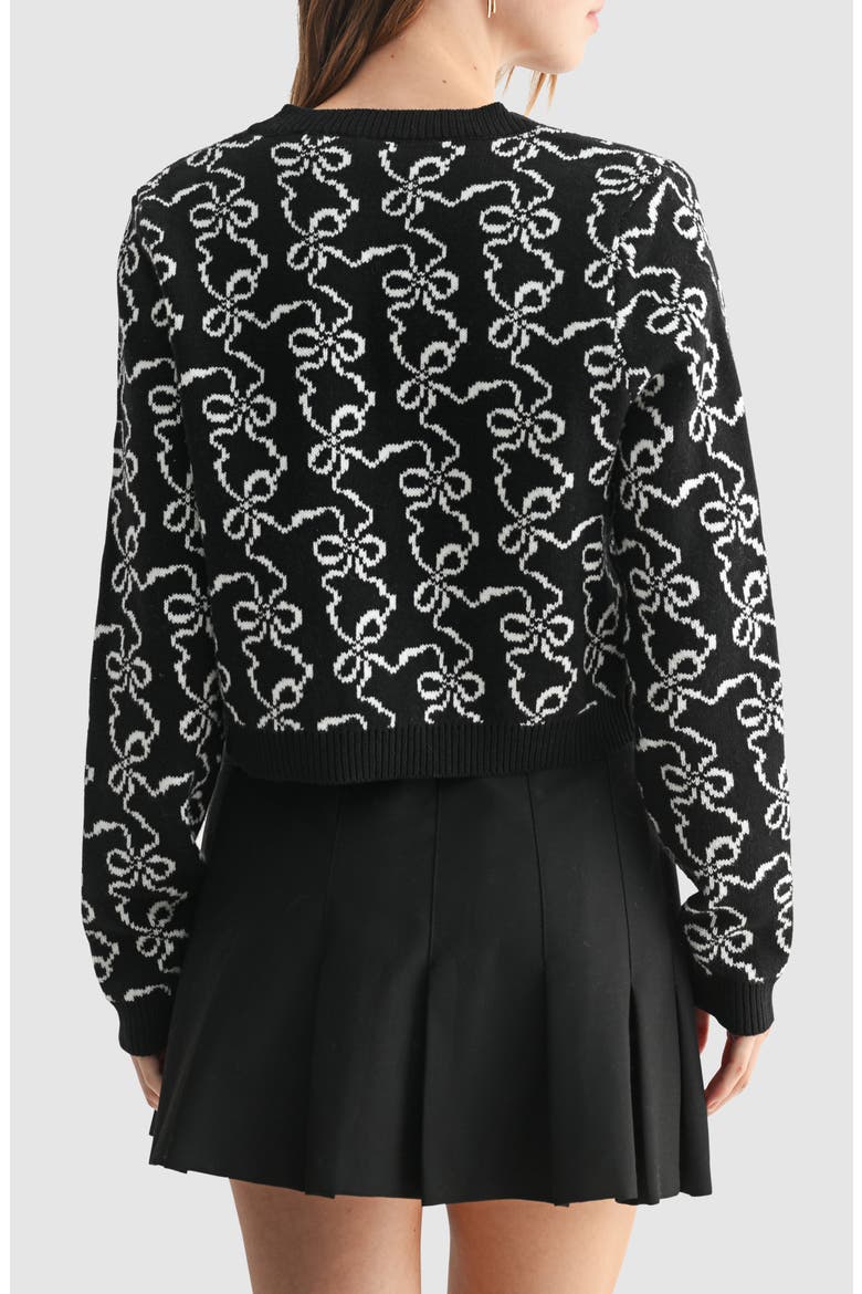 Bows Cotton Blend Crop Cardigan, Alternate, color, BLACK WHITE