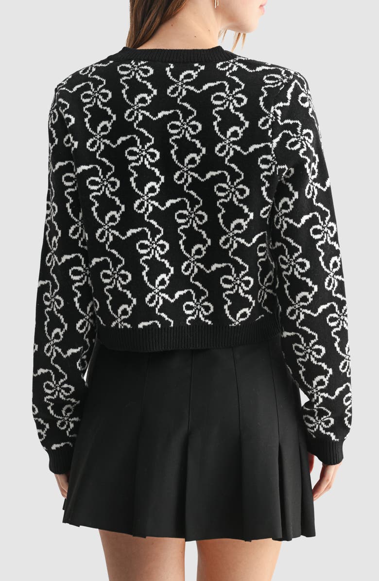 Lush Bows Cotton Blend Crop Cardigan, Alternate, color, Black White