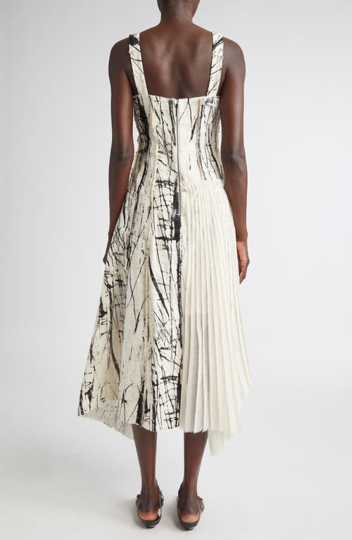 Jason Wu Collection Brushstroke Print Asymmetric Frayed Jacquard Dress In Calico/black