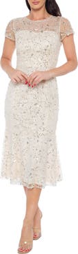 Marina Beaded Cap Sleeve Midi Dress