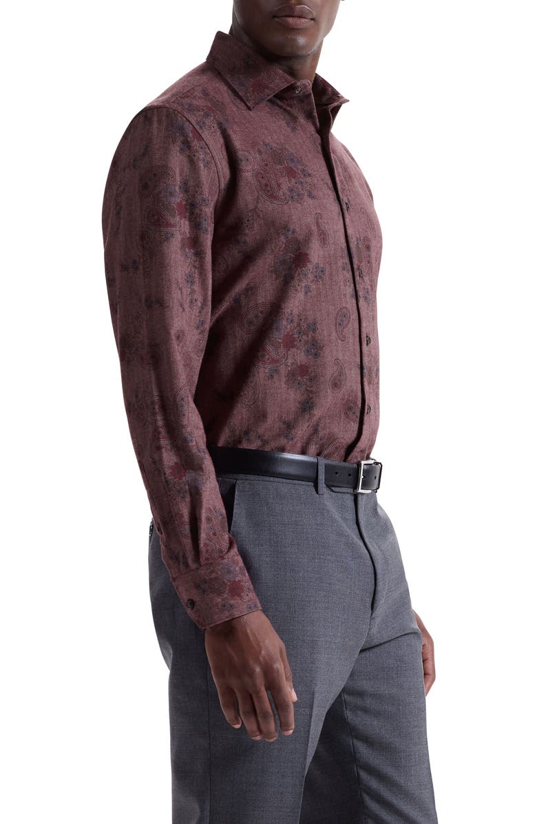 Bugatchi Axel Shaped Fit Floral Paisley Button-Up Shirt, Alternate, color, Burgundy