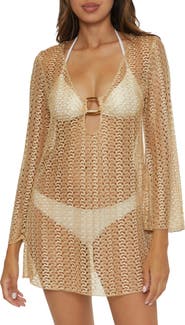 Becca Metallic Long Sleeve Sheer Cover-Up Dress