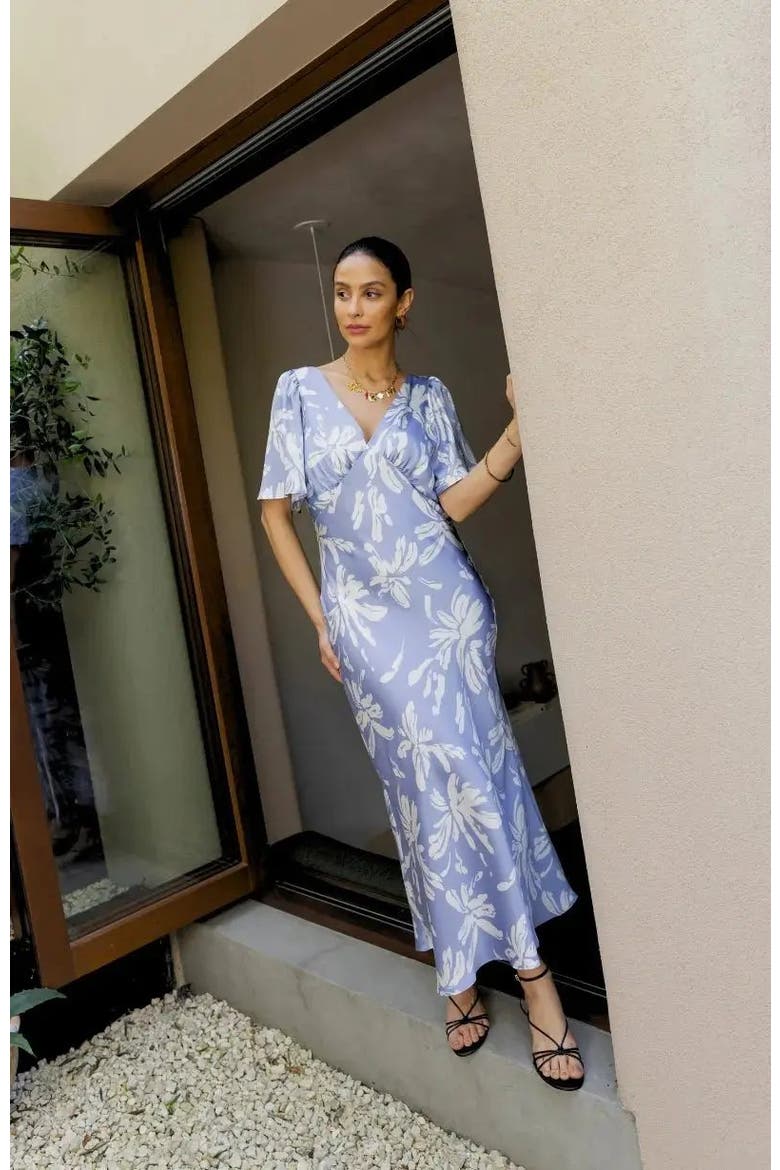 Ellis V-Neck Dress, Main, color, Blue Lily Print