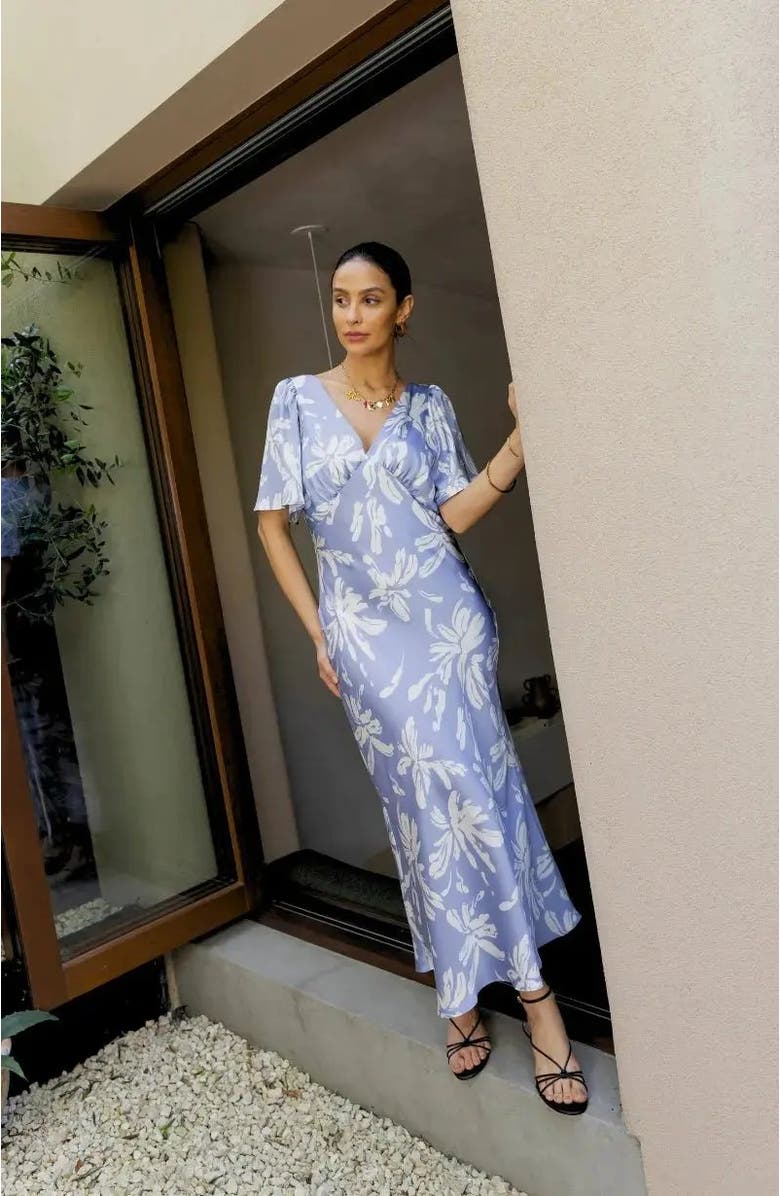 Rewritten Ellis V-Neck Dress, Main, color, Blue Lily Print