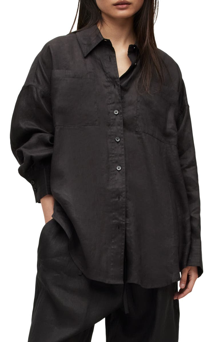 AllSaints Inez Patch Pocket Linen Shirt, Main, color,