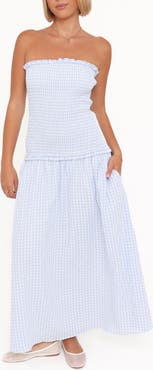 Petal & Pup Parkway Gingham Smocked Strapless Maxi Dress