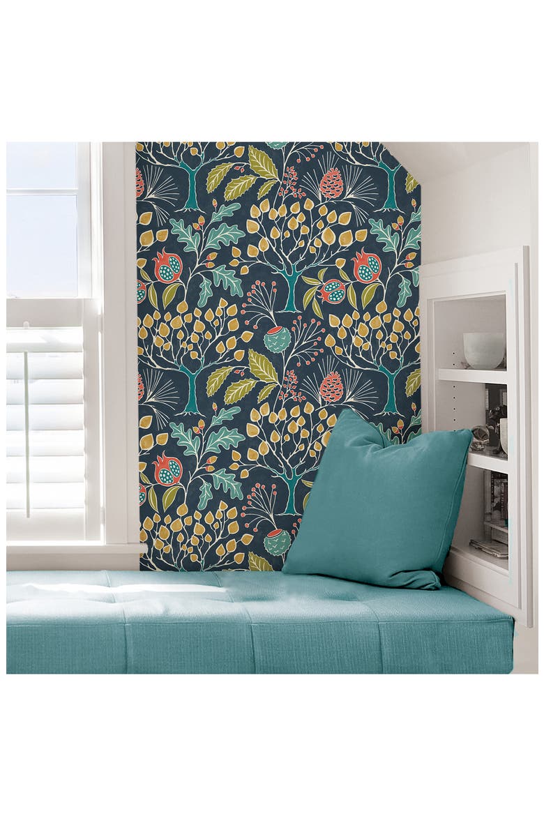 Groovy Garden Navy Peel & Stick Wallpaper, Alternate, color, MULTICOLOR