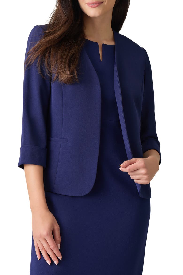 Cardigan-Style Stretch Crepe Blazer, Main, color, KASPER NAVY