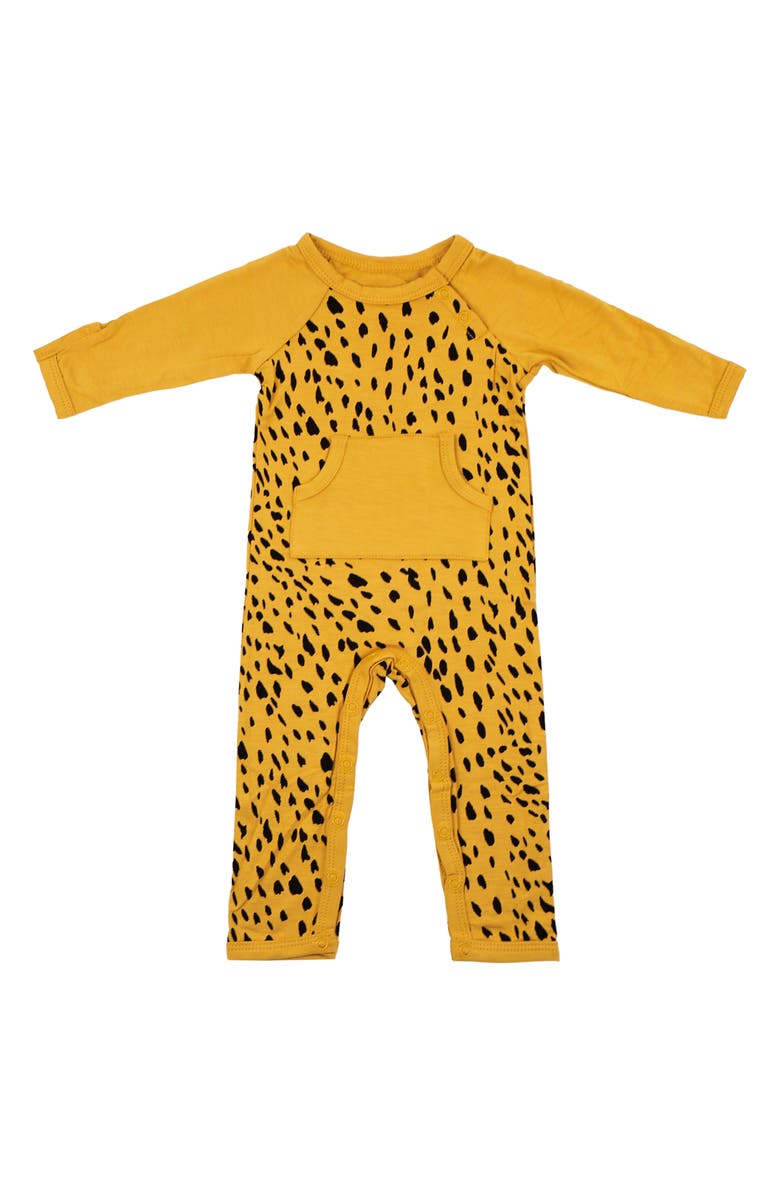 Kyte BABY Marigold Cheetah Print Longall Romper, Main, color, Marigold Cheetah