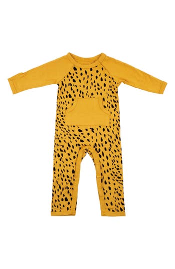 Kyte Baby Marigold Cheetah Print Longall Romper In Yellow
