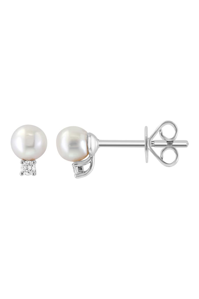 14k White Gold Diamond and Pearl Stud Earrings, Main, color, WHITE
