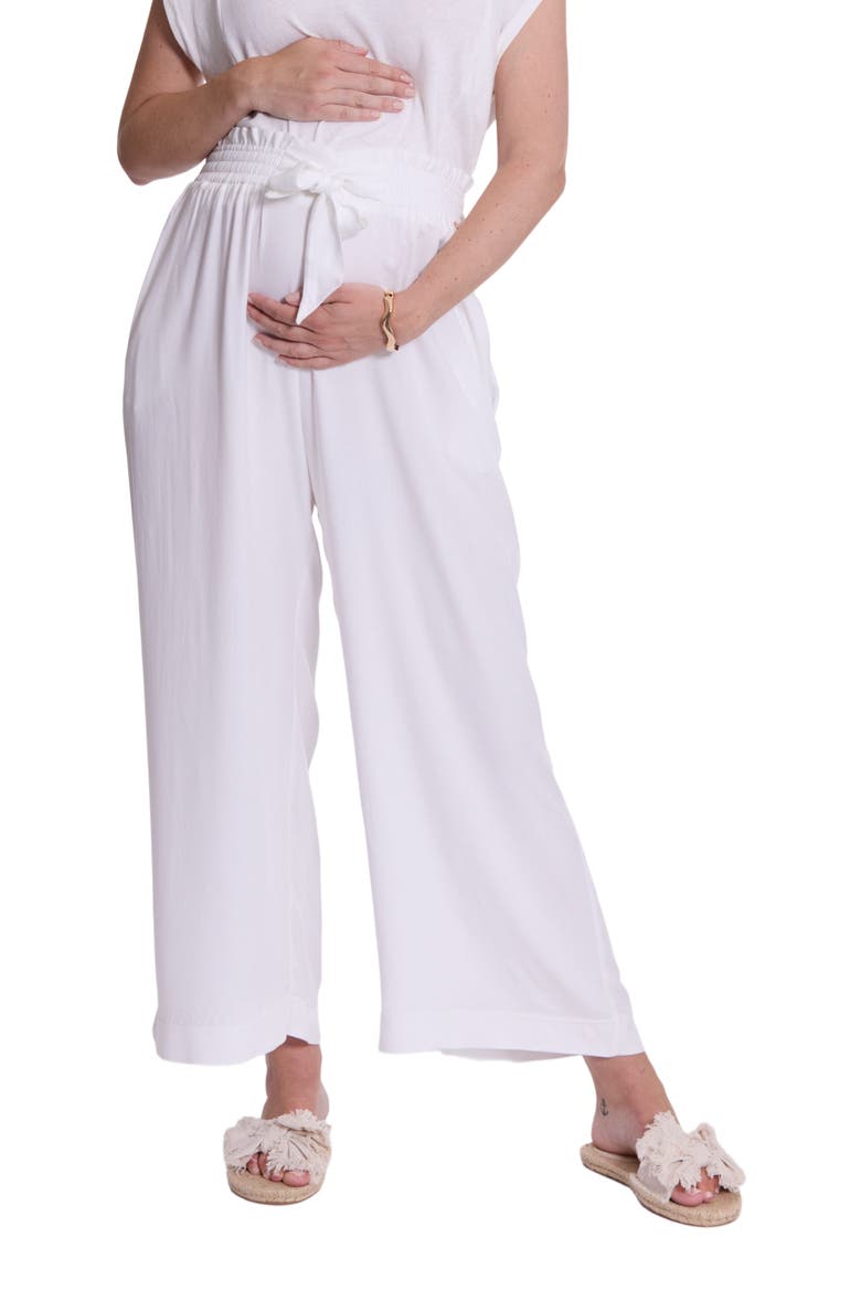 Sahel Smocked Twill Maternity Pants, Alternate, color, WHITE
