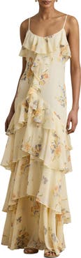 Lauren Ralph Lauren Ruffle Trim Tiered Georgette Gown