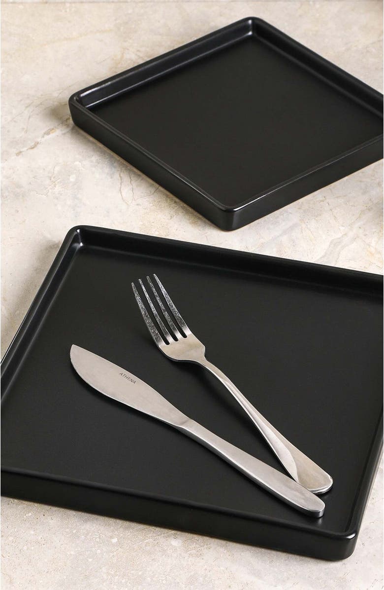 Stone Lain Grace Stoneware 4-Piece Dinner Plate Set, Alternate, color, Black Matte