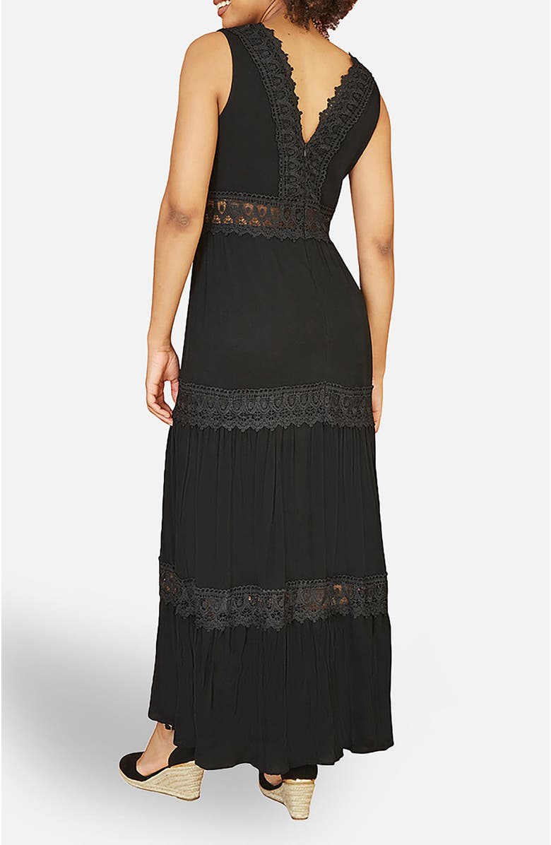 Yumi Lace Trim Cotton Maxi Sun Dress, Alternate, color, Black
