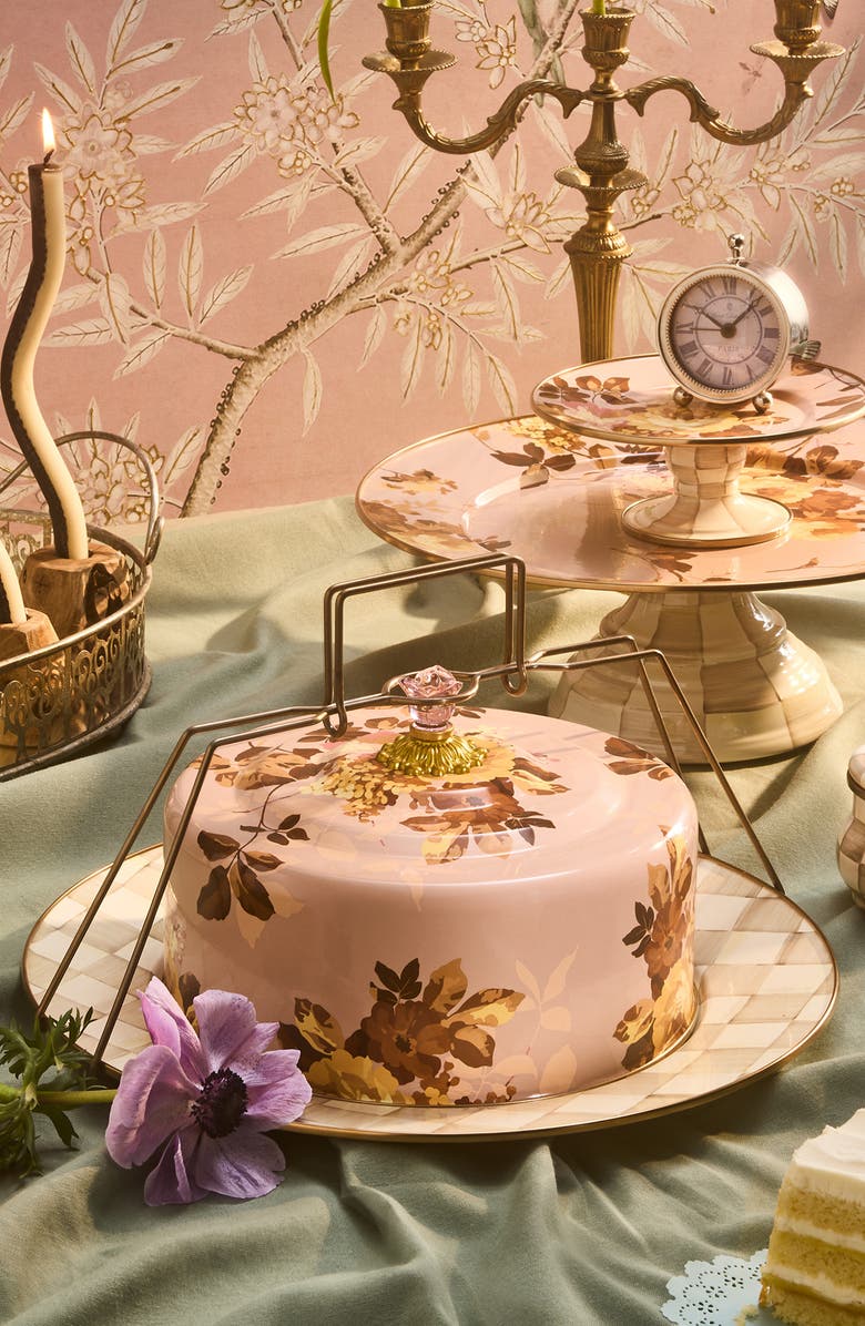 MACKENZIE CHILDS Wild Rose Mauve Enameled Steel Cake Carrier, Alternate, color, Mauve