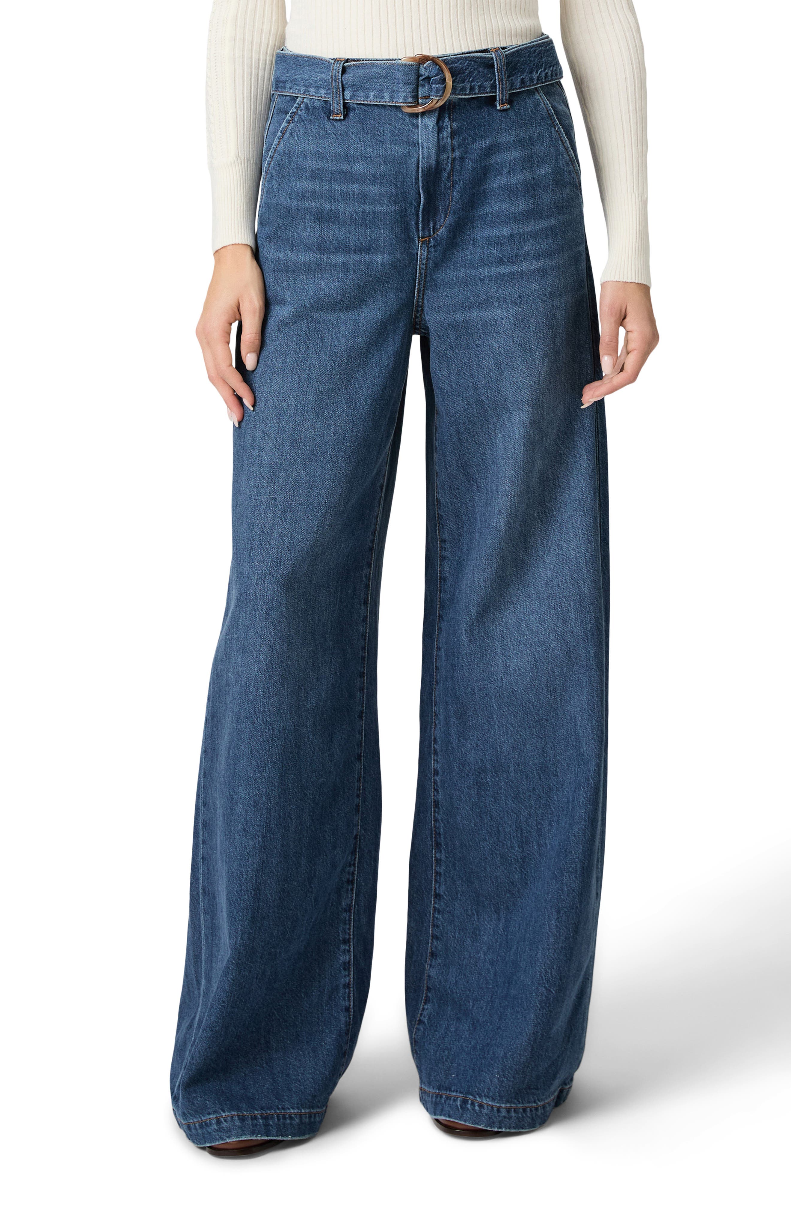 PAIGE Cameron High Waist Wide Leg Belted Jeans