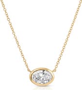 EF Collection 14k Gold Lab Grown Oval Diamond Floating Bezel Necklace