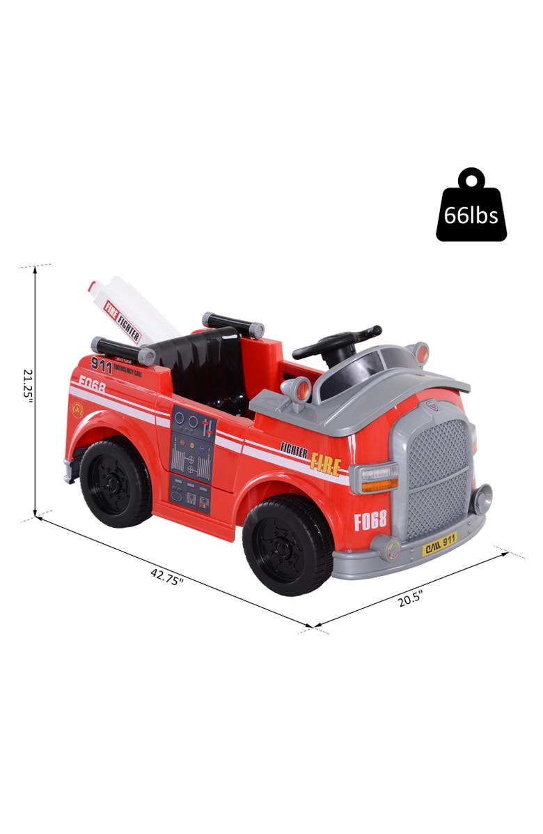 Aosom 6V Ride-On Fire Truck with Remote Control, Music, Lights, Alternate, color, Red