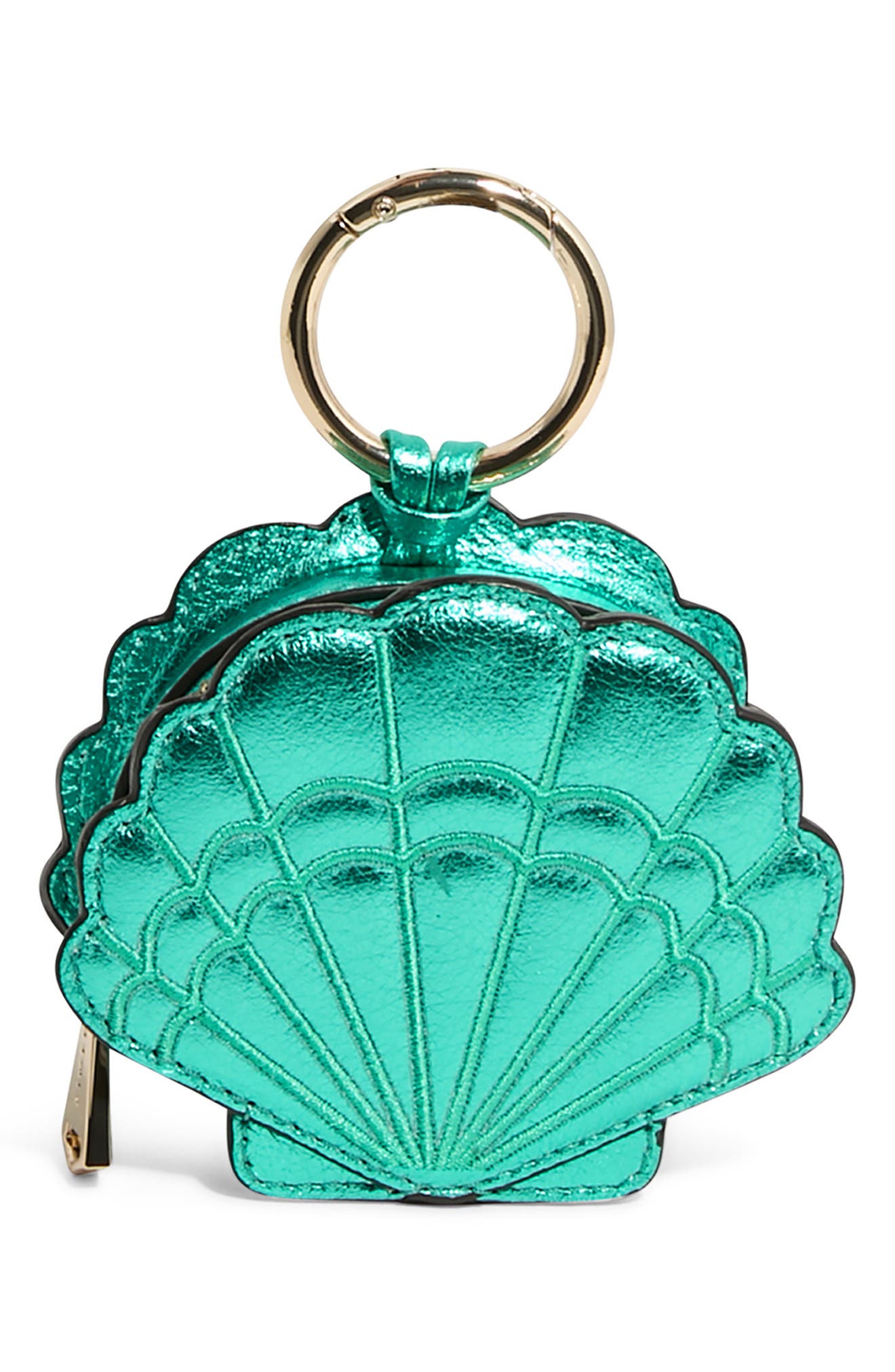 AIMEE Seashell Metallic Leather Bag Charm, Main, color, Metallic Jelly Mint