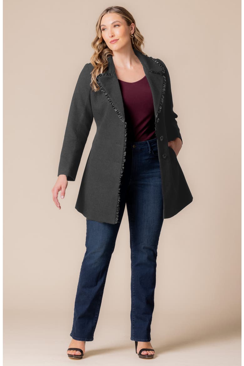 Juliette Satin Trim Princess Seam Coat, Alternate, color, GRAPHITE GREY