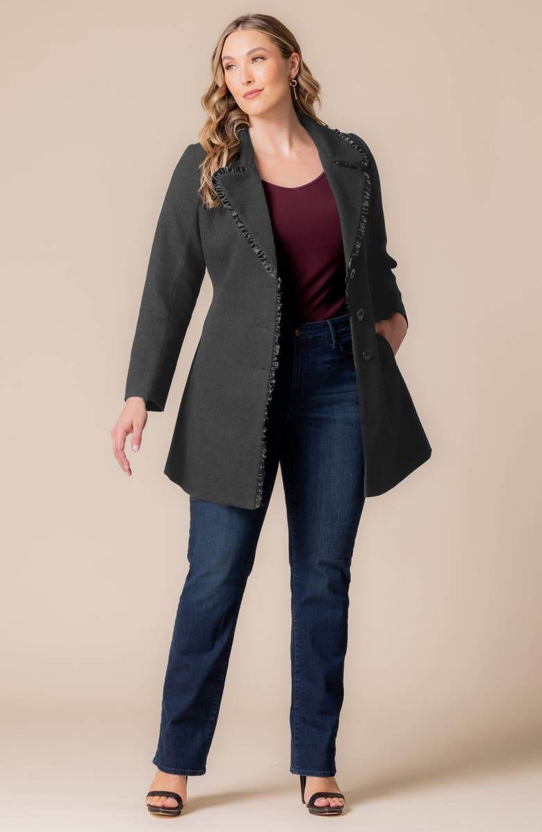 Kiyonna Juliette Satin Trim Princess Seam Coat, Alternate, color, Graphite Grey