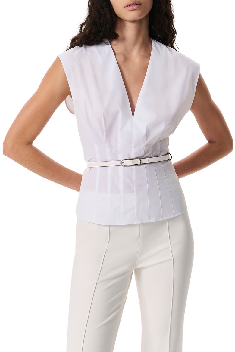 Ines Pleated Poplin Top, Alternate, color, WHITE