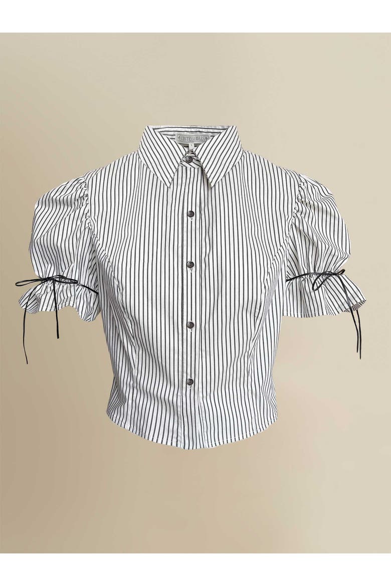 Thomasin Structured Puff-Sleeve Cotton Oxford Blouse, Main, color, Black-white
