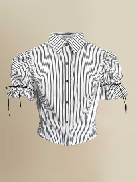 Thomasin Structured Puff-Sleeve Cotton Oxford Blouse