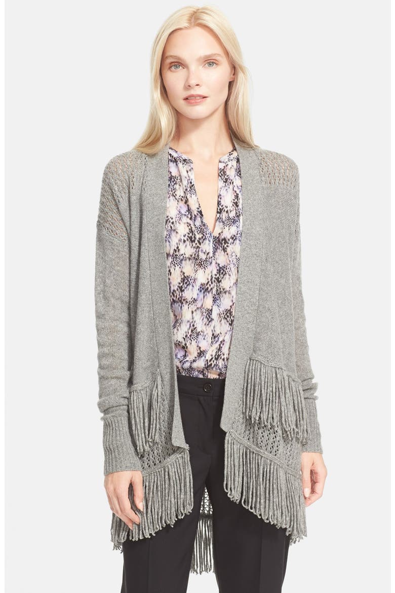 Fringe Knit Cardigan, Main, color, LIGHT GREY