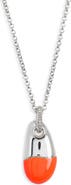 John Hardy Pebble Silver Diamond Pavé (0.04ct) Pendant on 2mm Rolo Chain Necklace with Neon Orange Enamel