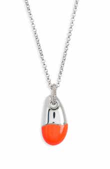 John Hardy Pebble Silver Diamond Pavé (0.04ct) Pendant on 2mm Rolo Chain Necklace with Neon Orange Enamel