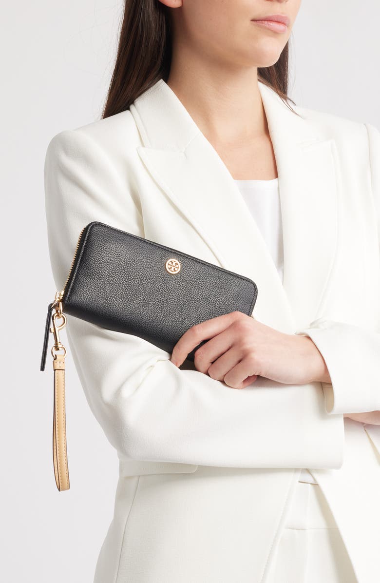 Tory Burch Robinson Pebble Leather Zip Continental Wallet, Alternate, color, 