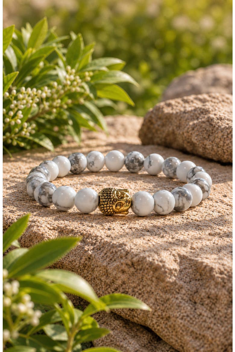 Buddha Crystal Beaded Bracelet, Alternate, color, White Howlite