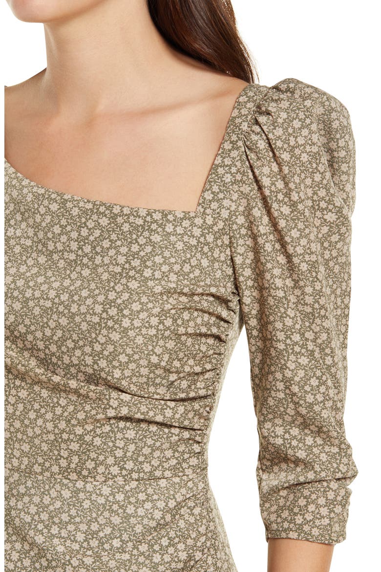 Asymmetric Neck Puff Shoulder Dress, Alternate, color, SAGE FLORAL