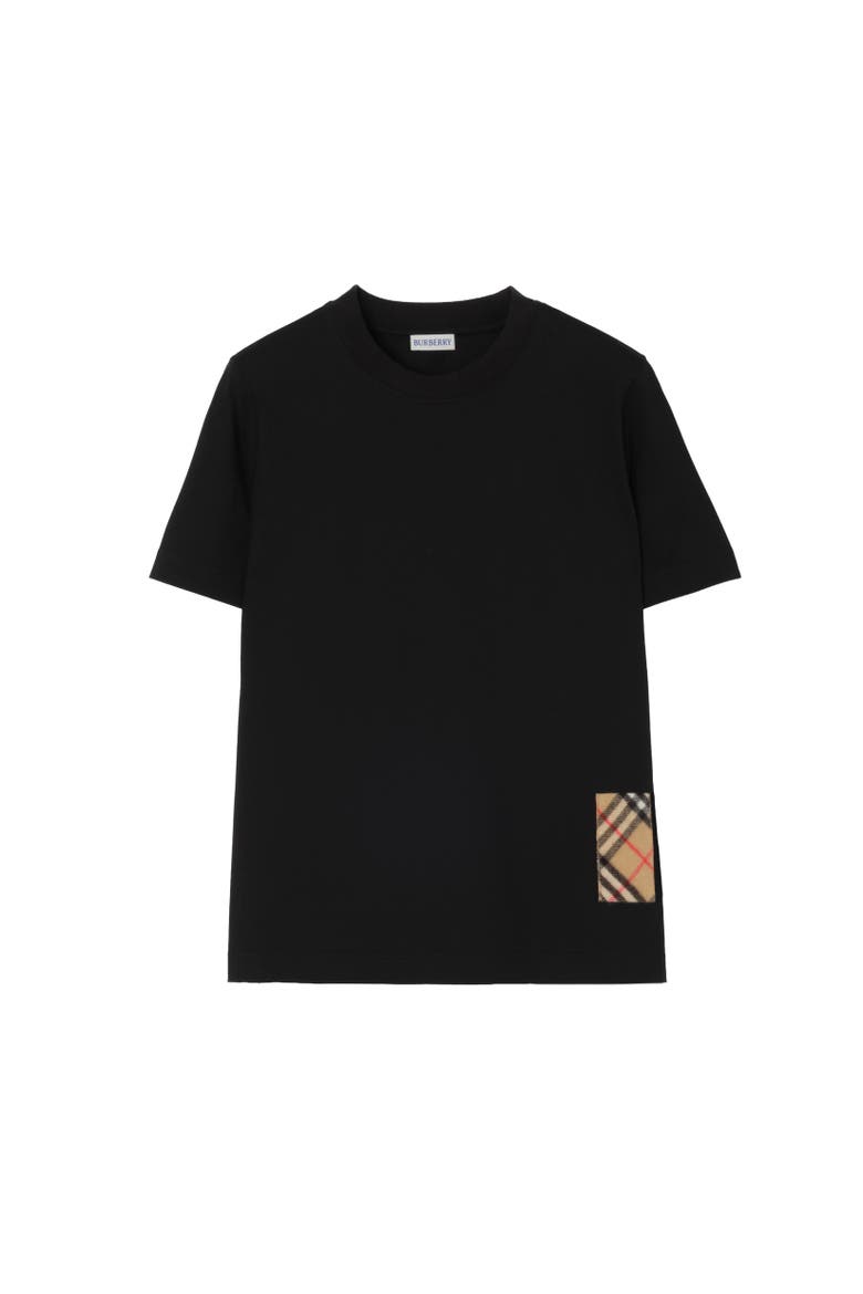 Check Cashmere Patch Cotton T-shirt, Alternate, color, Black