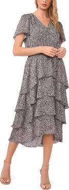 Vince Camuto Abstract Print Tiered Midi Dress