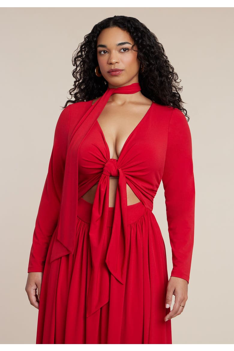 Tie Front Knit Maxi Dress, Alternate, color, JESTER RED