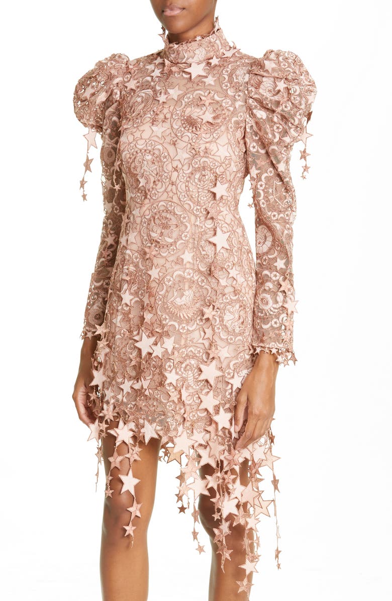 Zimmermann Celestial Zodiac Embroidered Long Sleeve Mesh Minidress, Alternate, color, 