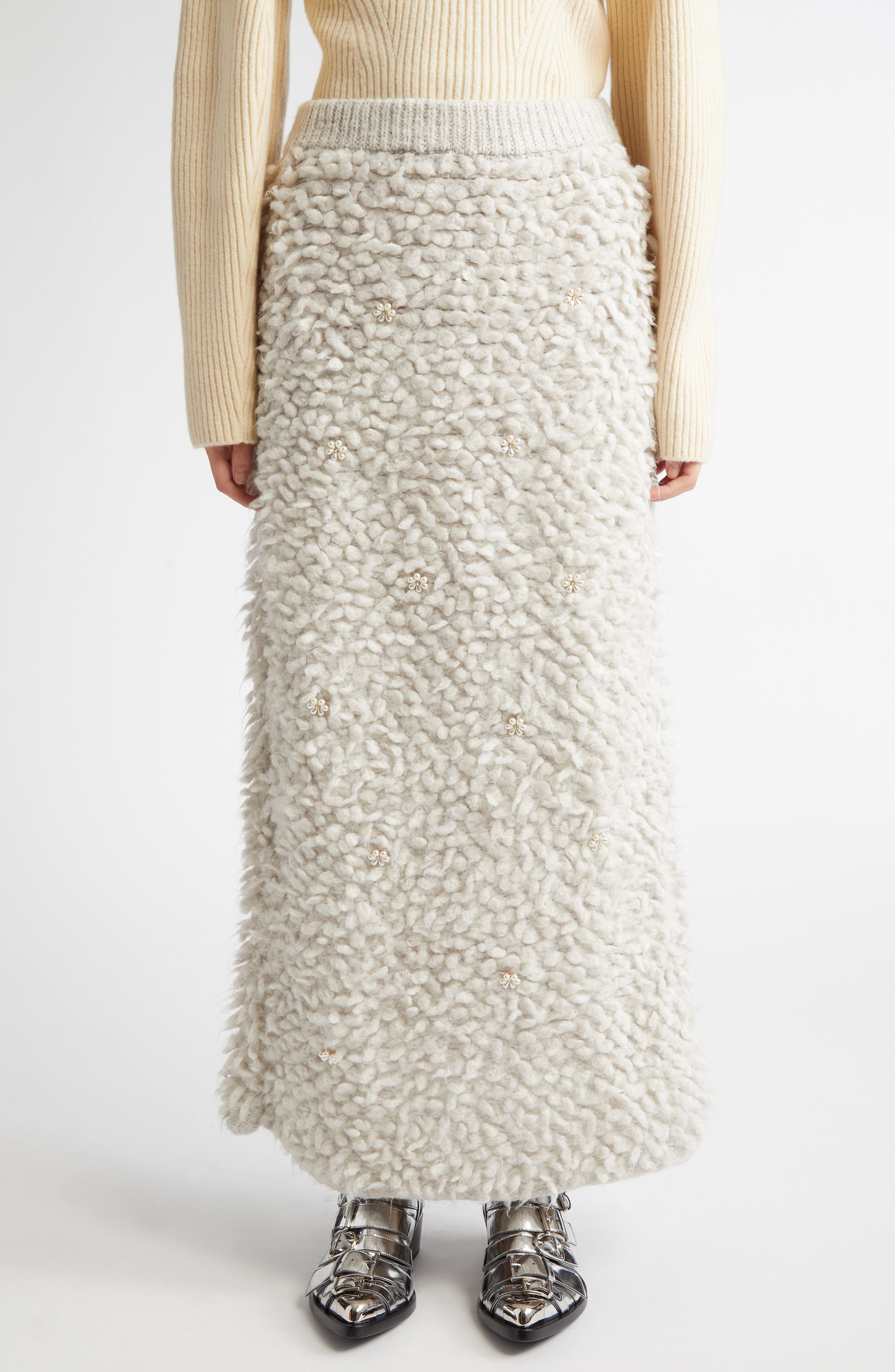 EENK Embellished Maxi Sweater Skirt in Grey 
