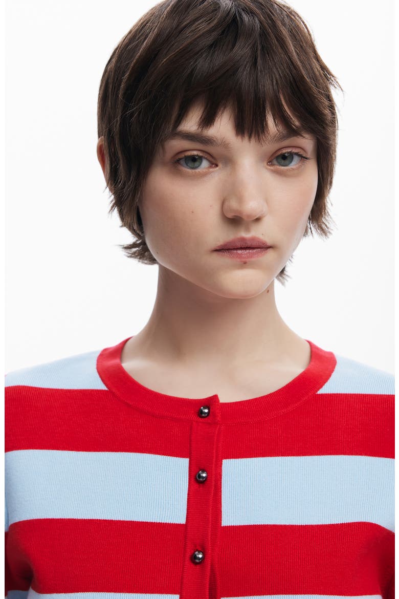 Stripe Cardigan Sweater, Alternate, color, RED