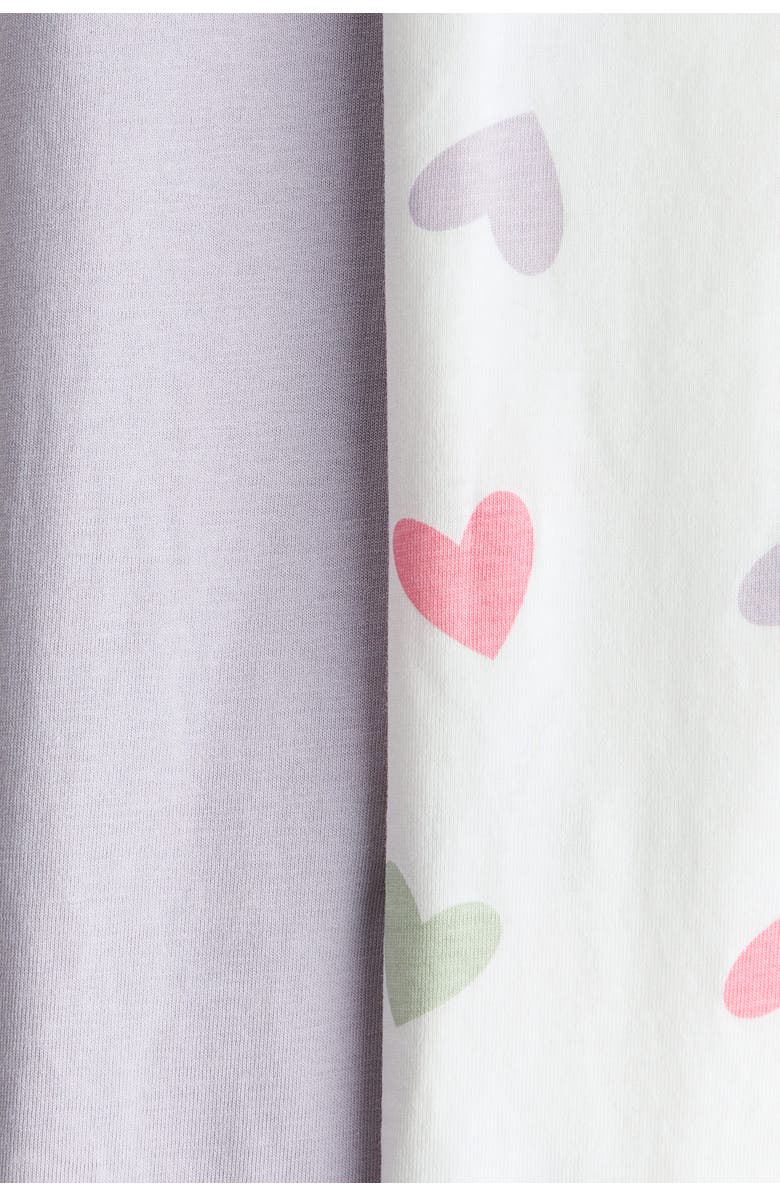 H&M 2-pack cotton pajama jumpsuits, Alternate, color, Light Purple/Hearts
