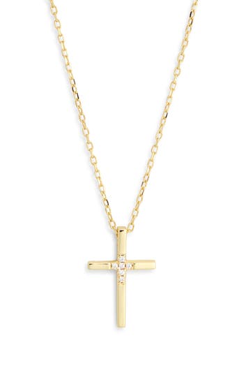 Argento Vivo Sterling Silver Cubic Zirconia Cross Necklace In Gold